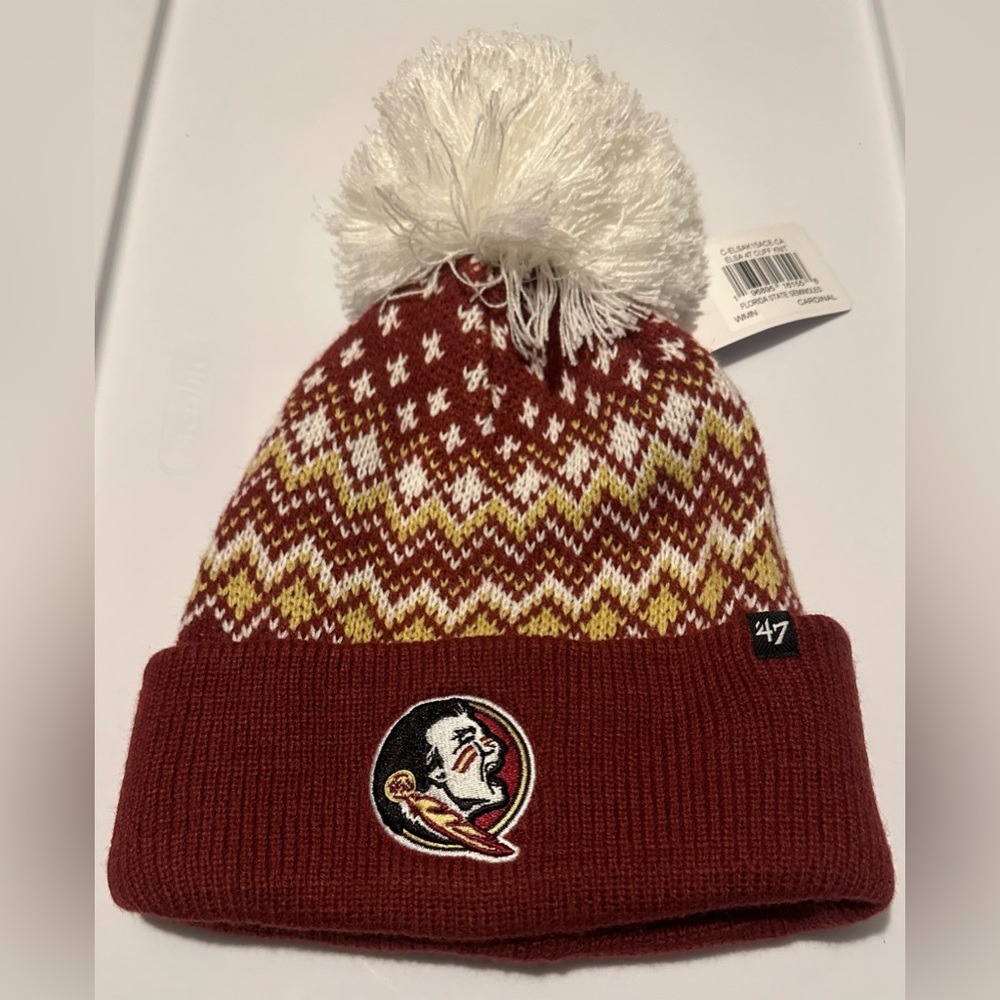 Florida State Maroon and White Pom-Pom Beanie